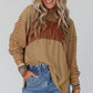 Round Neck Striped Long Sleeve Slit T-Shirt