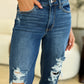 Mid Rise Distressed Raw Hem Dad Jeans - Judy Blue