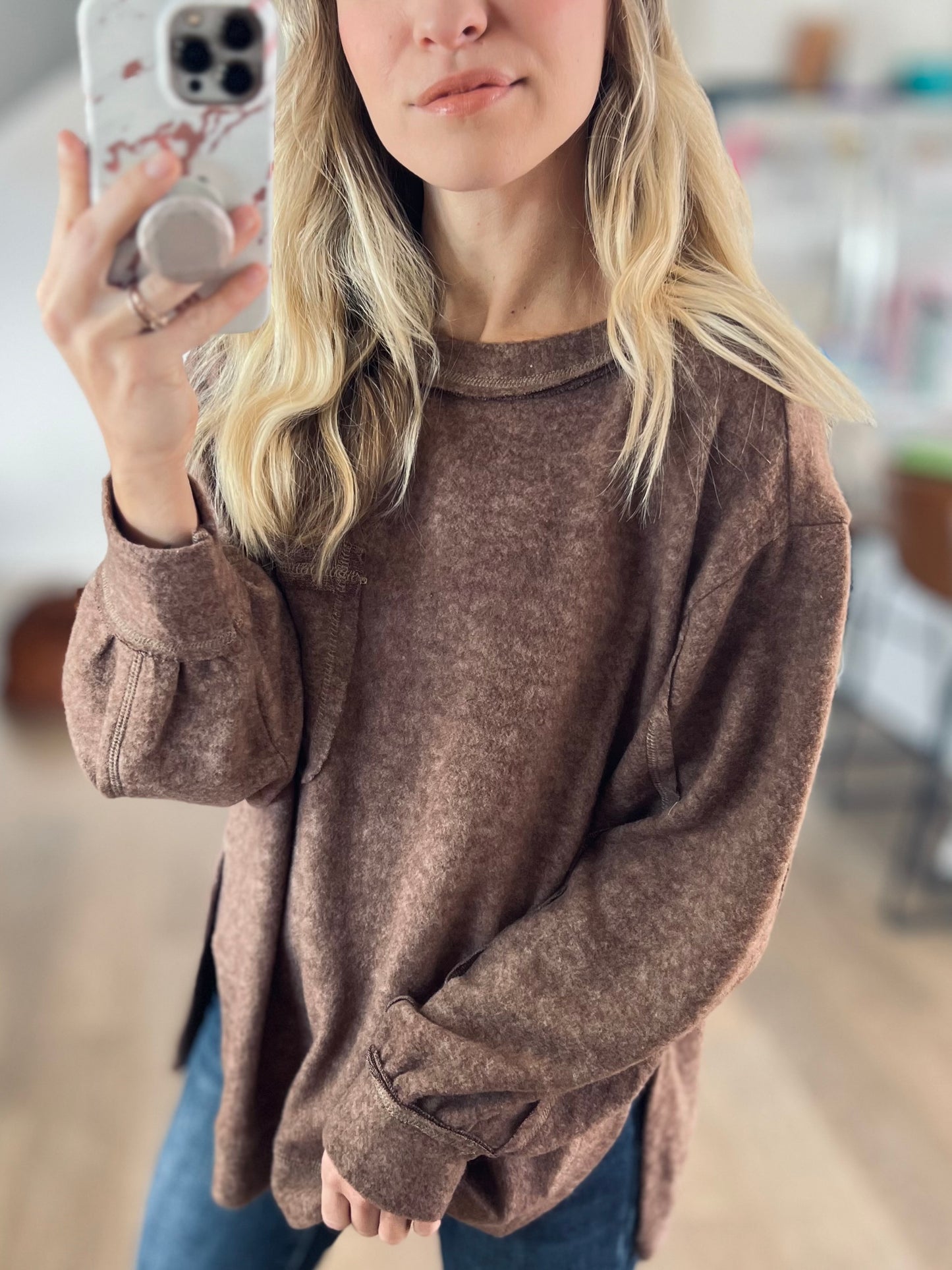 *free ship today* Clearly Needed Hacci Top in Brown