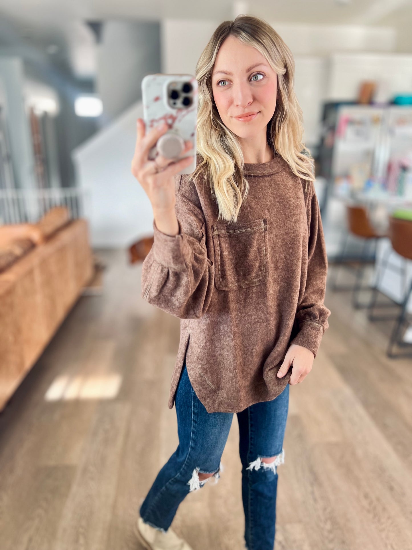 *free ship today* Clearly Needed Hacci Top in Brown