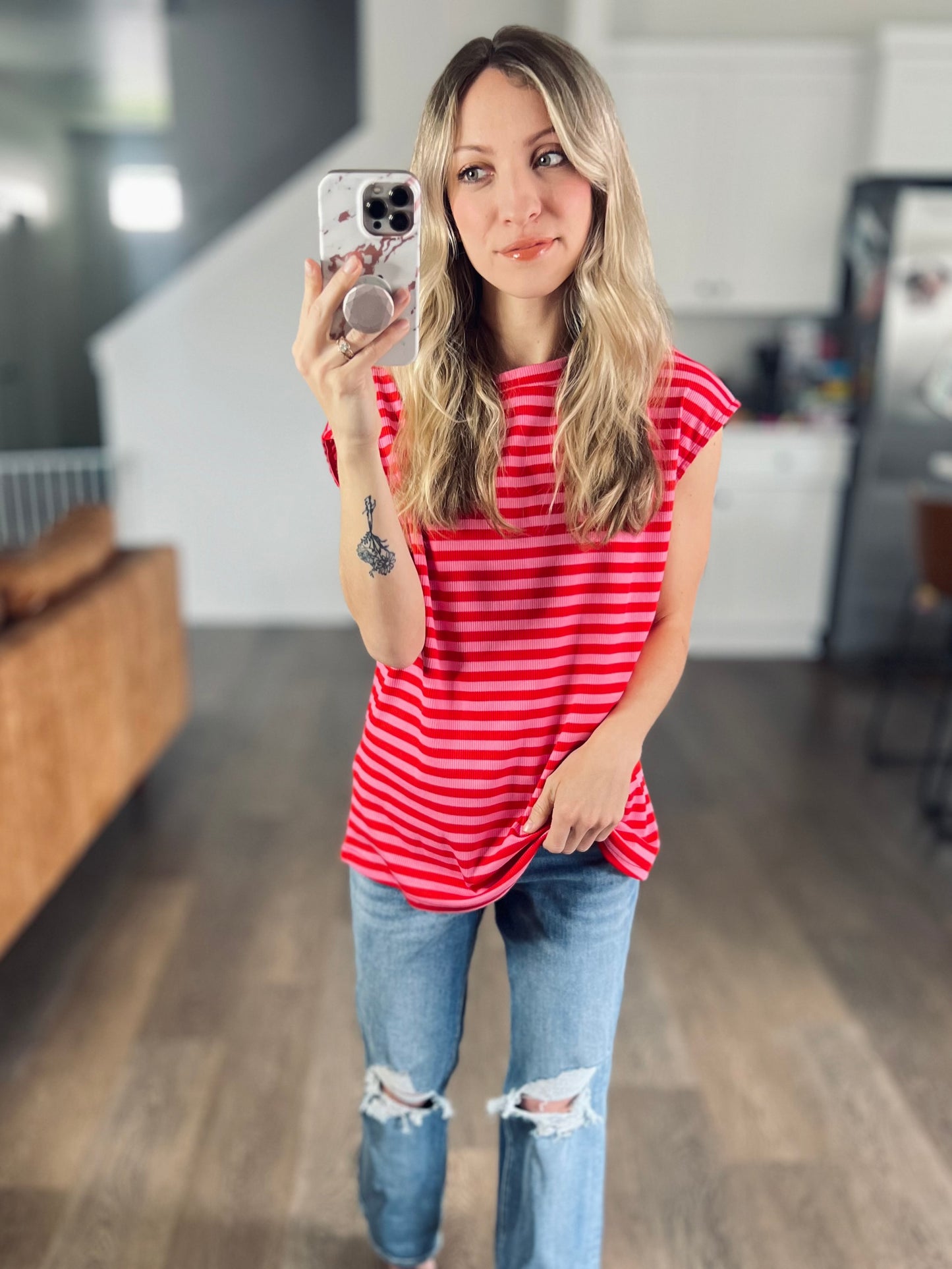 Etta Striped Cap Sleeve Top