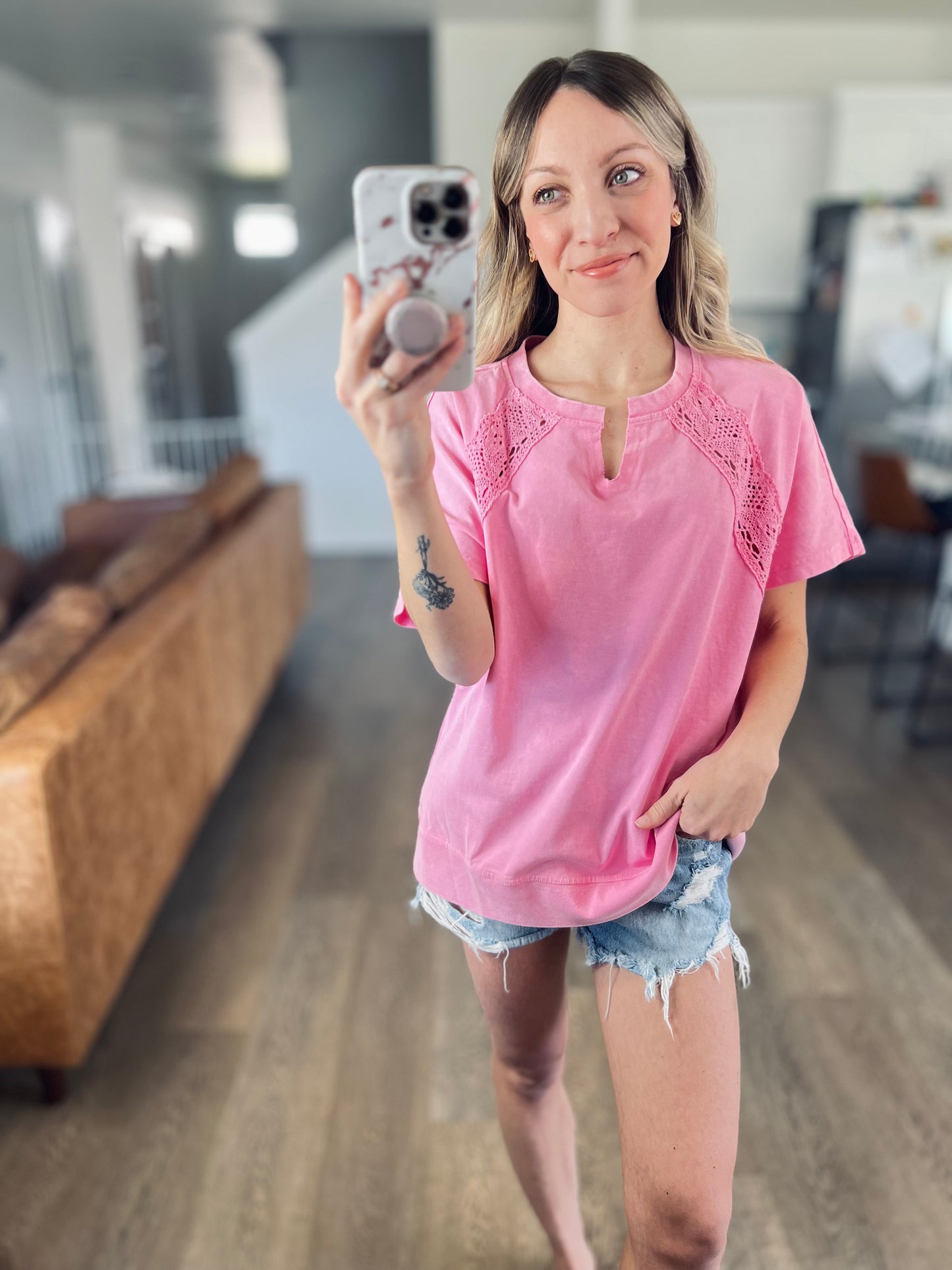 Throwback Lace Detail Top in Pink