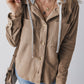 Cord Drawstring Button Up Hooded Shacket