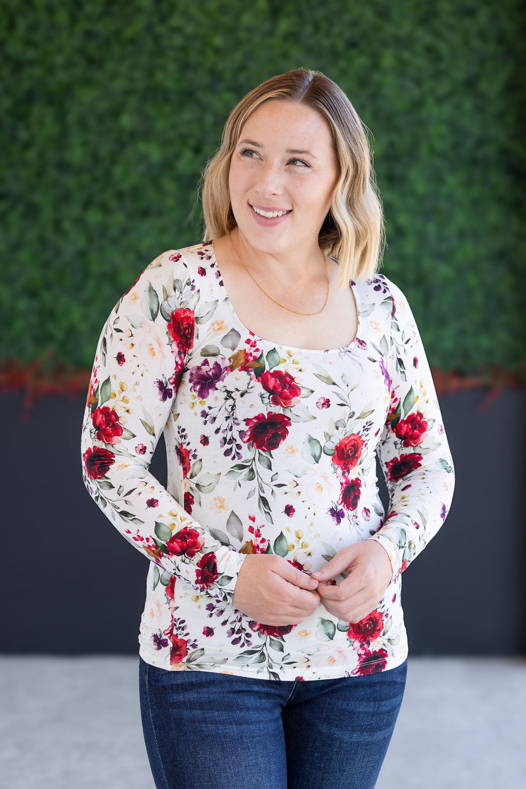 Alyssa Long Sleeve Top - Burgundy Bloom