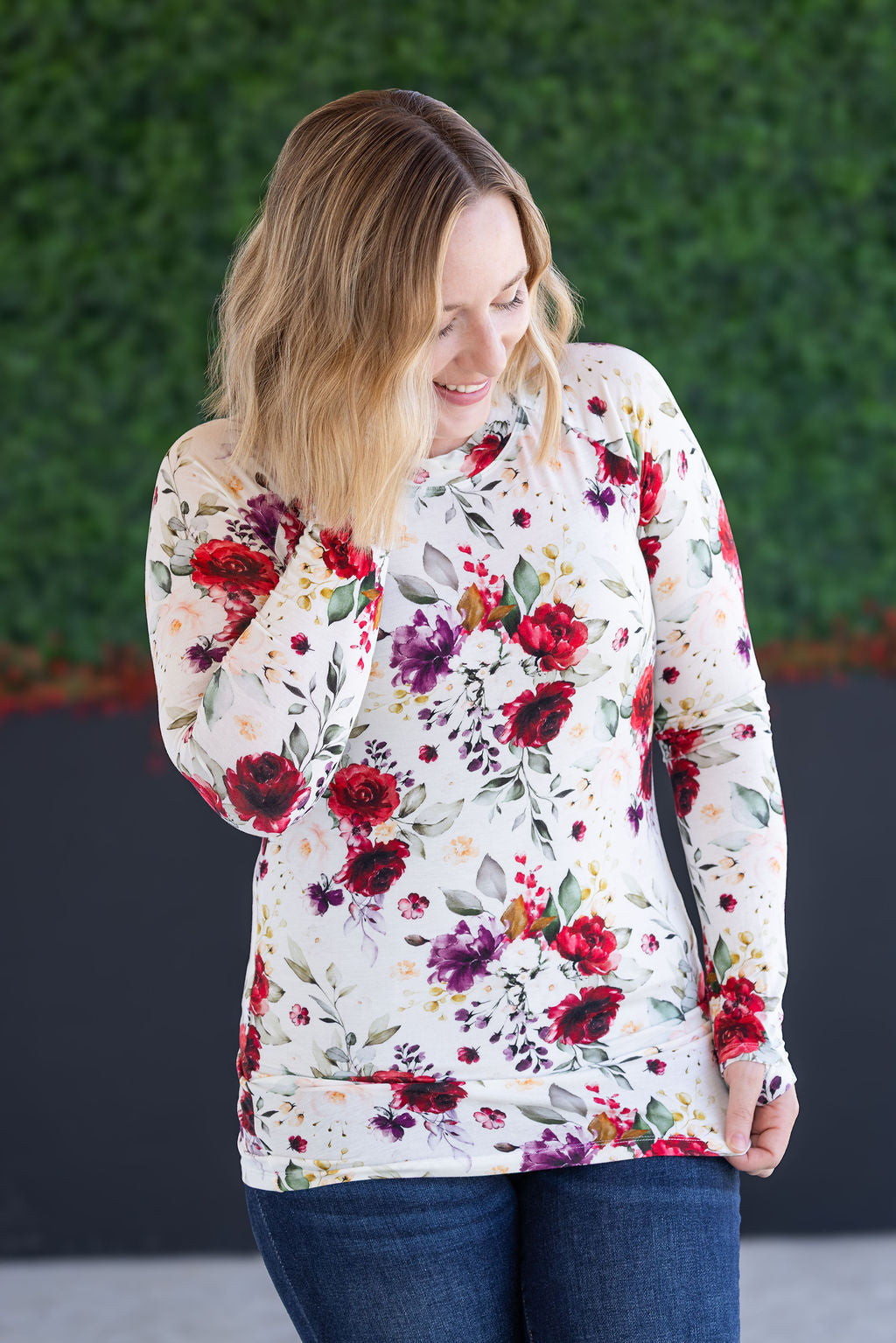 Blair Long Sleeve Top - Burgundy Bloom