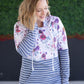 Hailey Pullover Hoodie - Burgundy Bloom and Grey Stripes