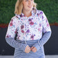 Hailey Pullover Hoodie - Burgundy Bloom and Grey Stripes