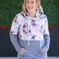 Hailey Pullover Hoodie - Burgundy Bloom and Grey Stripes