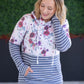 Hailey Pullover Hoodie - Burgundy Bloom and Grey Stripes