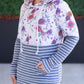 Hailey Pullover Hoodie - Burgundy Bloom and Grey Stripes