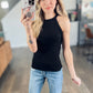 Skinny Rib Grecian Neck Built in Bra Tank