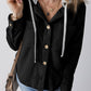 Cord Drawstring Button Up Hooded Shacket