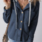 Cord Drawstring Button Up Hooded Shacket