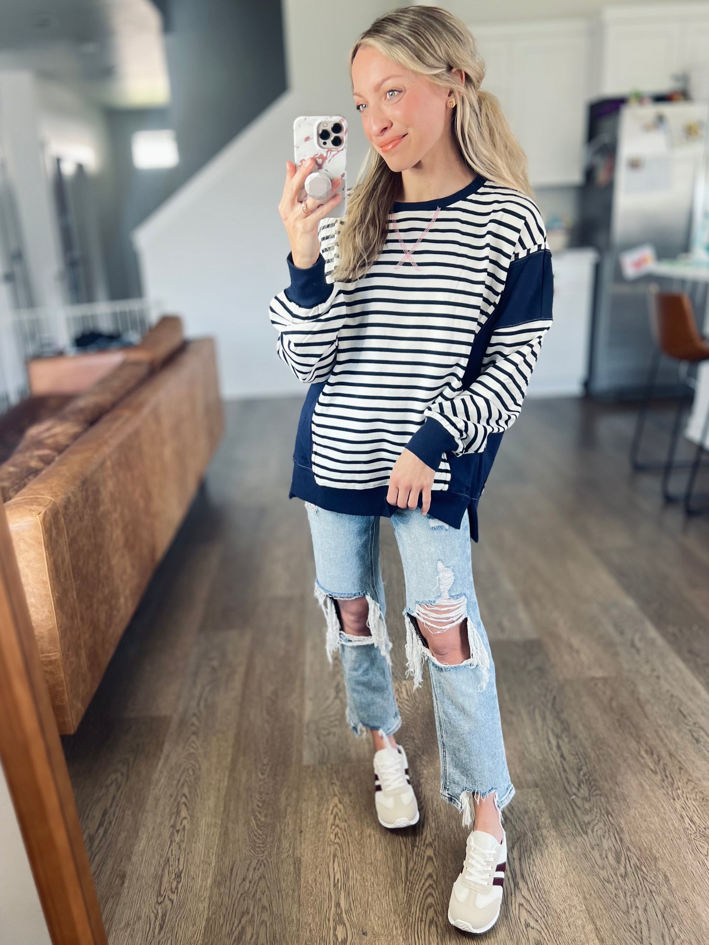 *free ship today* Lonnie Navy Striped Pullover