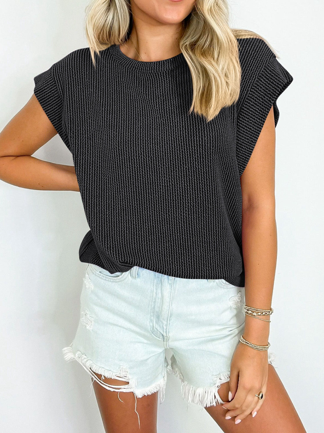 Must Be Ribbed Cap Sleeve Top