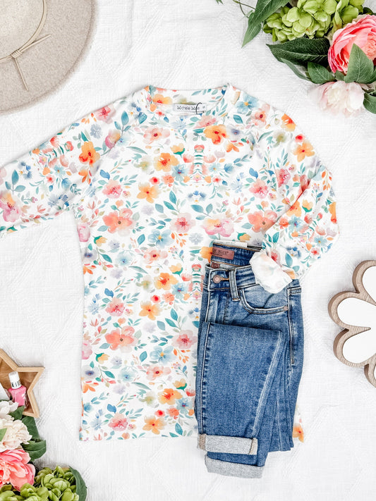 Blair Long Sleeve Top - Watercolor Floral