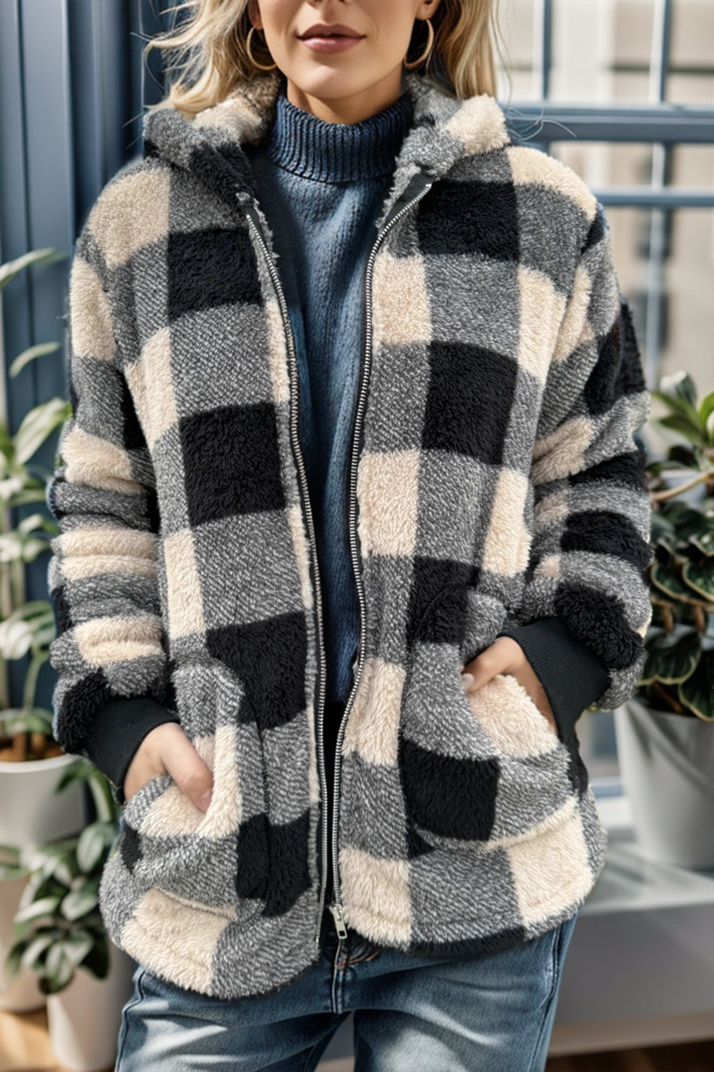 Cozy Plaid Full Zip Hoodie