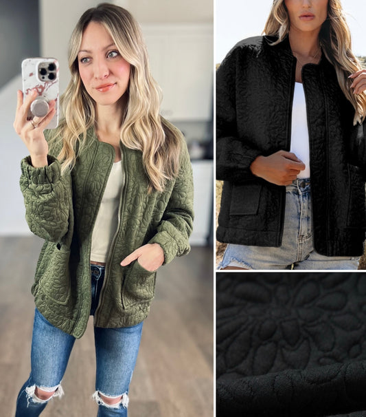 Quilted Floral Bomber Jacket
