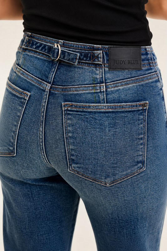 Daney Mid Rise Boyfriend with Adjustable Back Tab Denim - Judy Blue