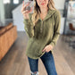 Waffle Knit Long Sleeve Drawstring Hooded Top
