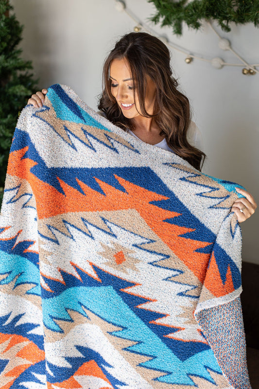Plush and Fuzzy Blanket - Teal Mix Aztec