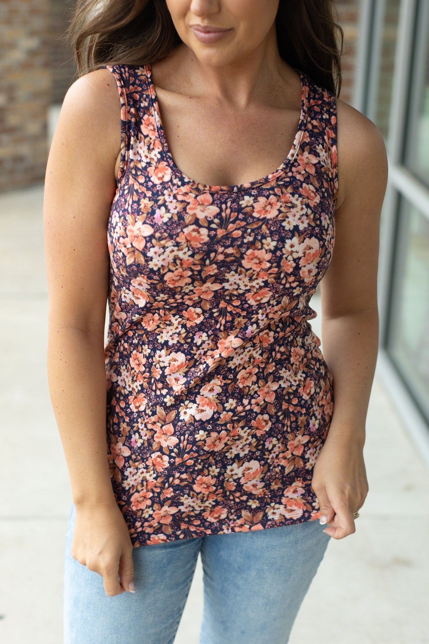 Luxe Crew Tank - Navy Floral Mix