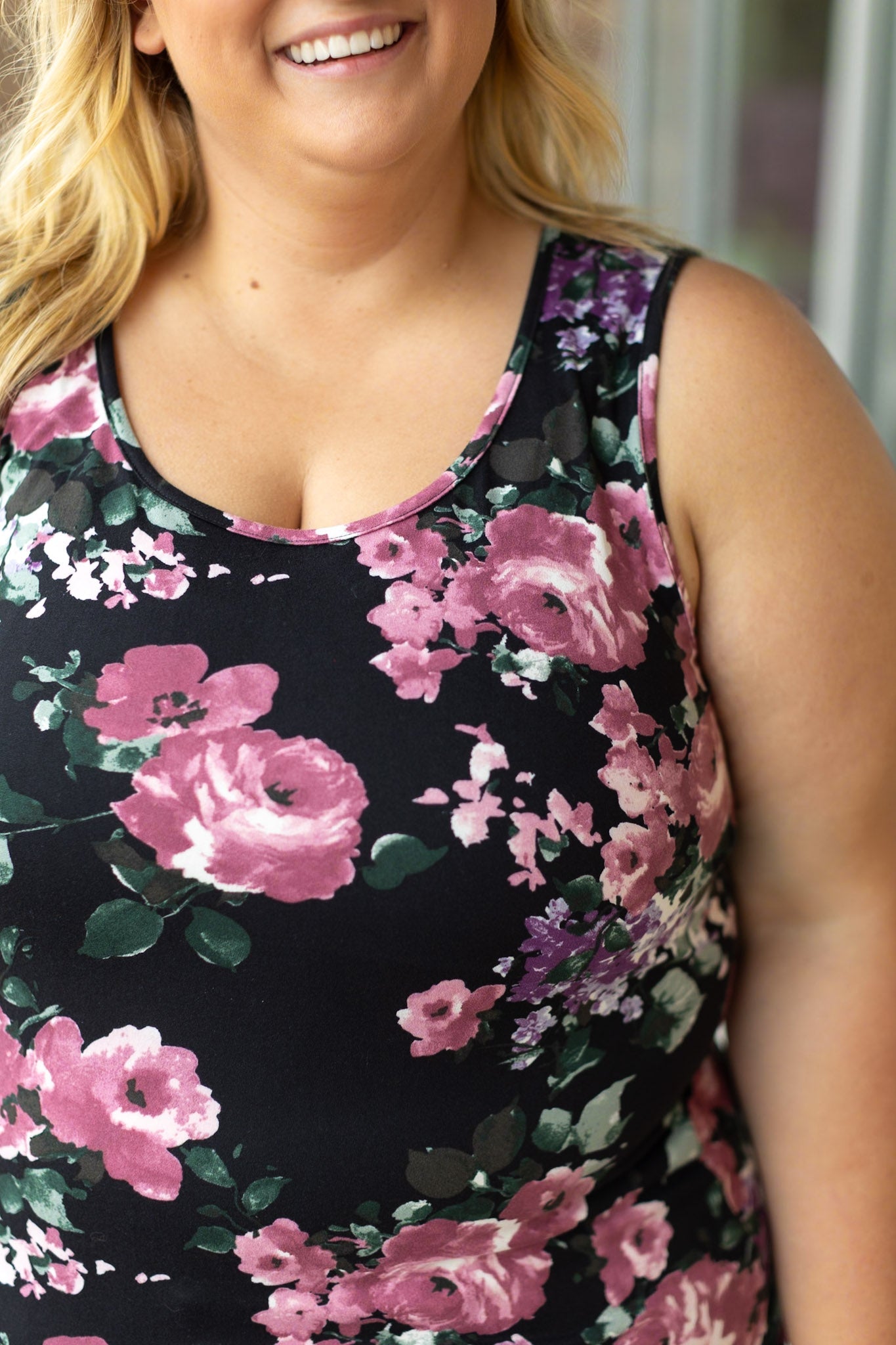 Luxe Crew Tank - Black and Mauve Floral