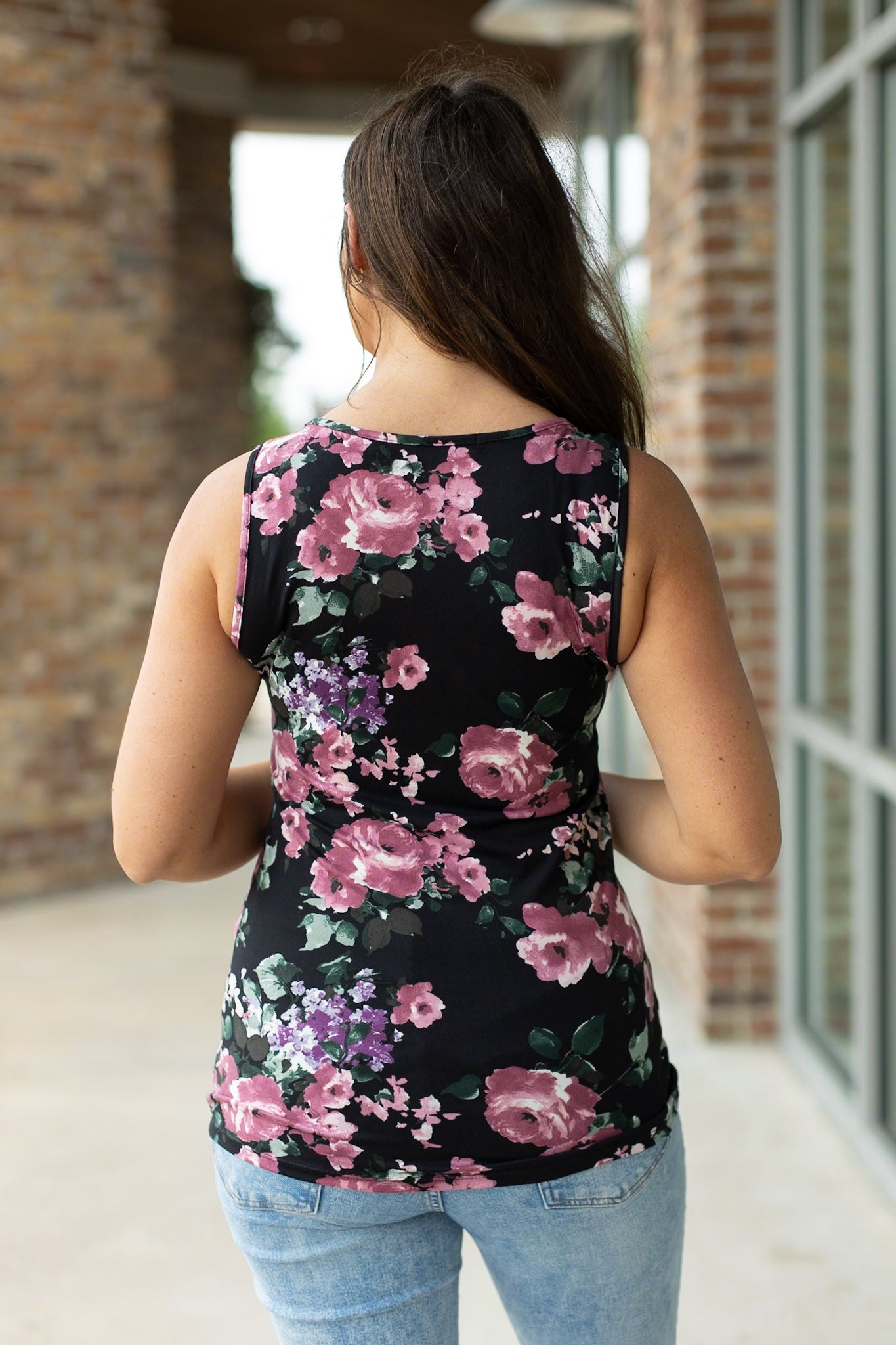 Luxe Crew Tank - Black and Mauve Floral