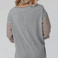 Round Neck Striped Long Sleeve Slit T-Shirt