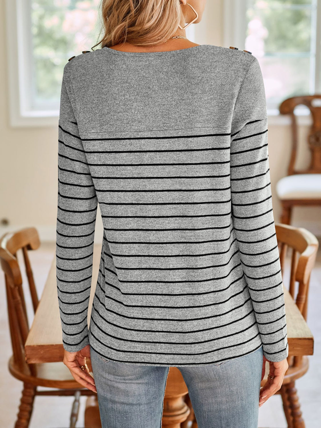 Buttons & Stripes Long Sleeve Top