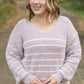 Cozy Striped Sweater - Mauve