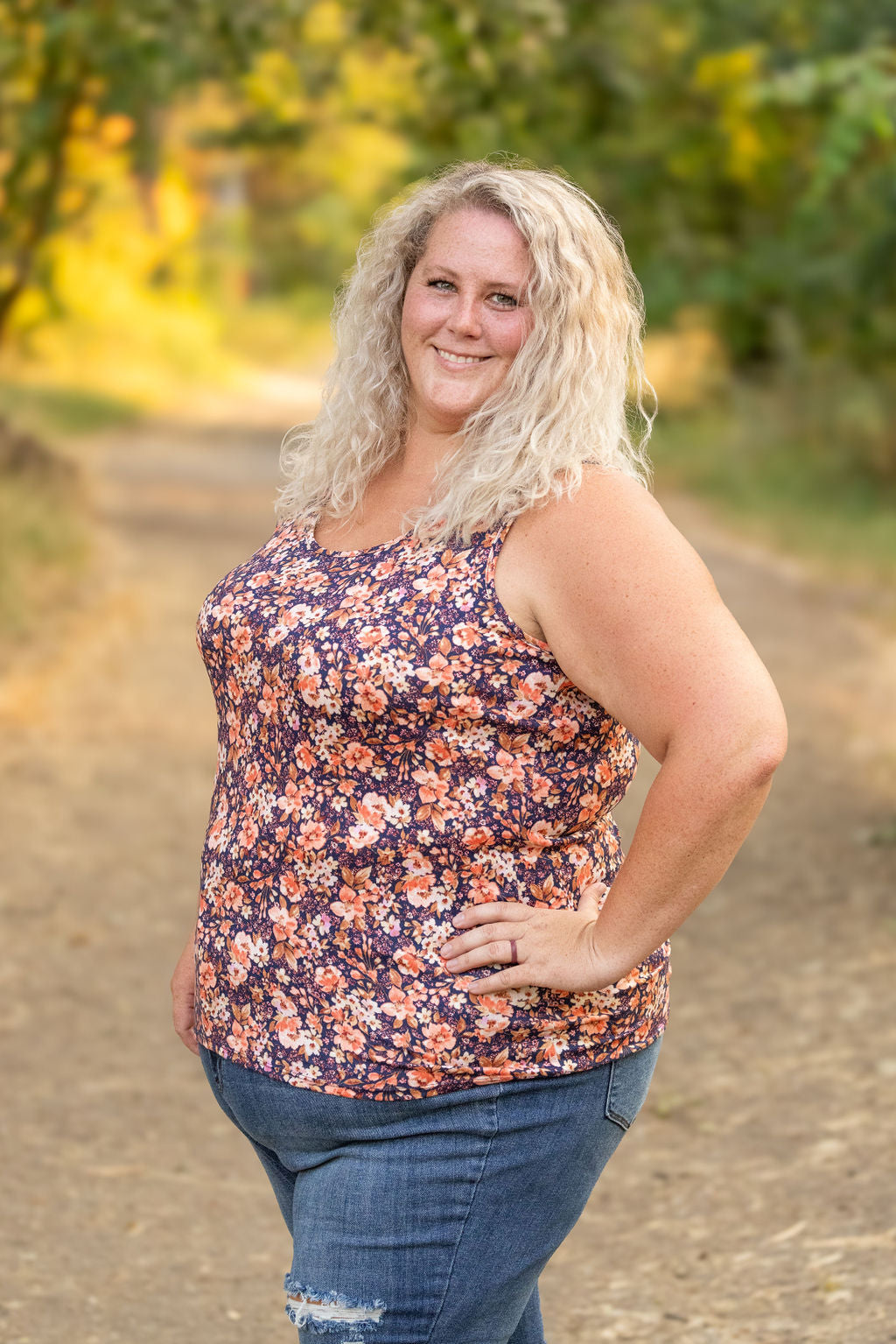 Luxe Crew Tank - Navy Floral Mix