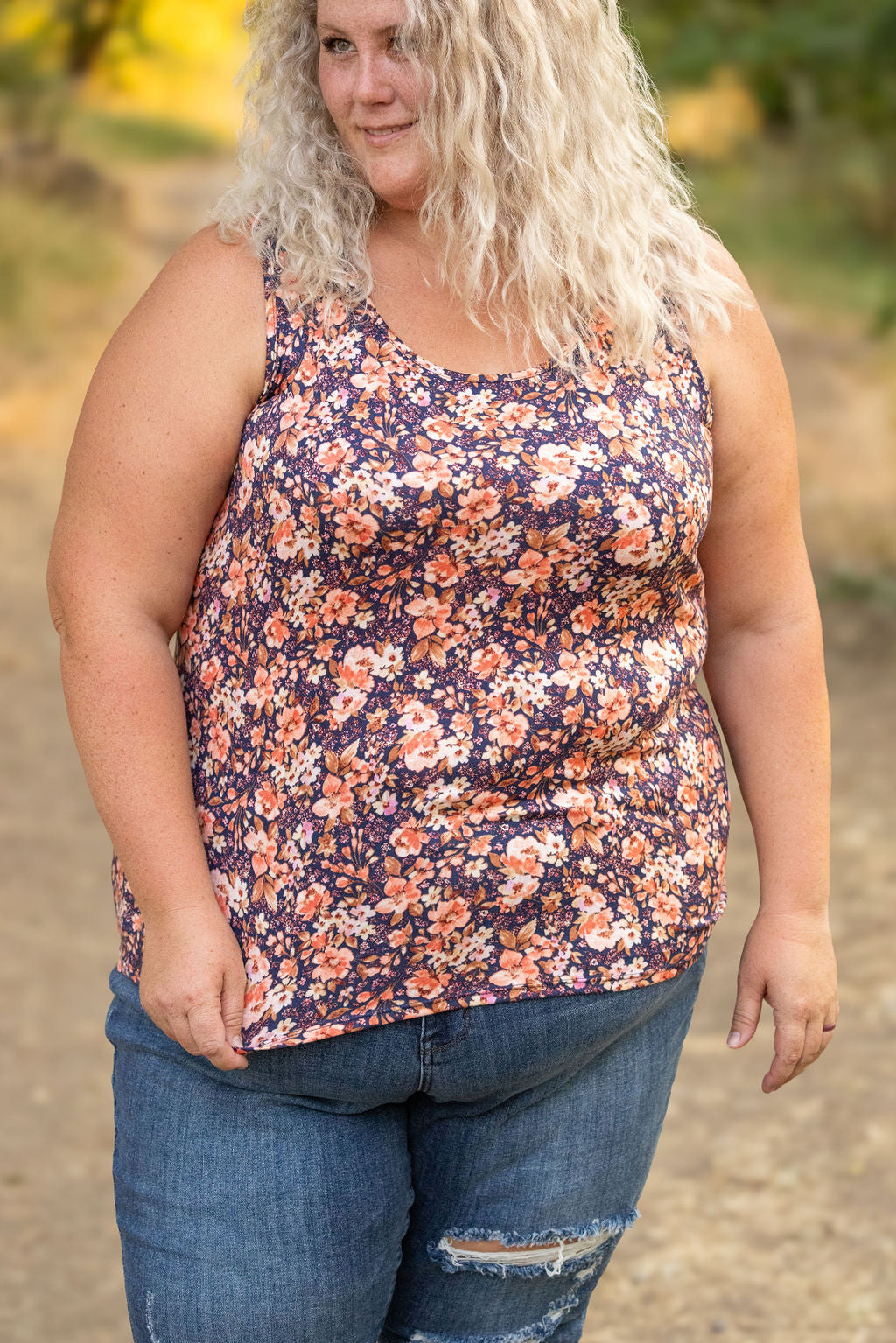 Luxe Crew Tank - Navy Floral Mix