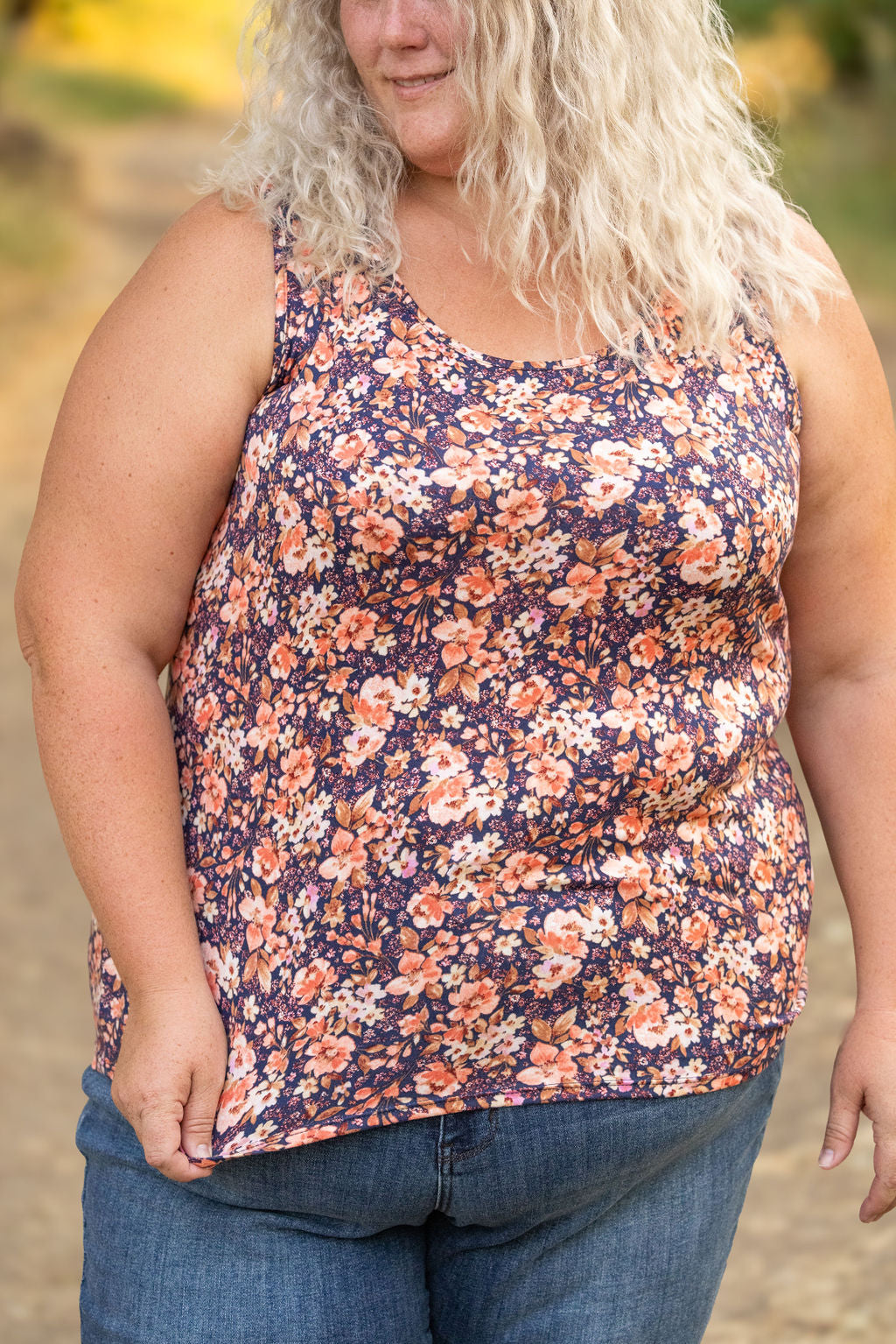 Luxe Crew Tank - Navy Floral Mix