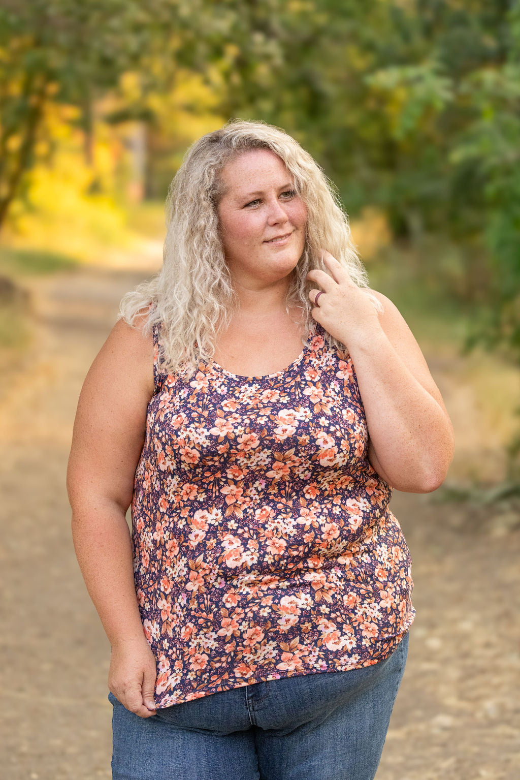 Luxe Crew Tank - Navy Floral Mix