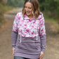 Hailey Pullover Hoodie - Pink Floral and Stripes