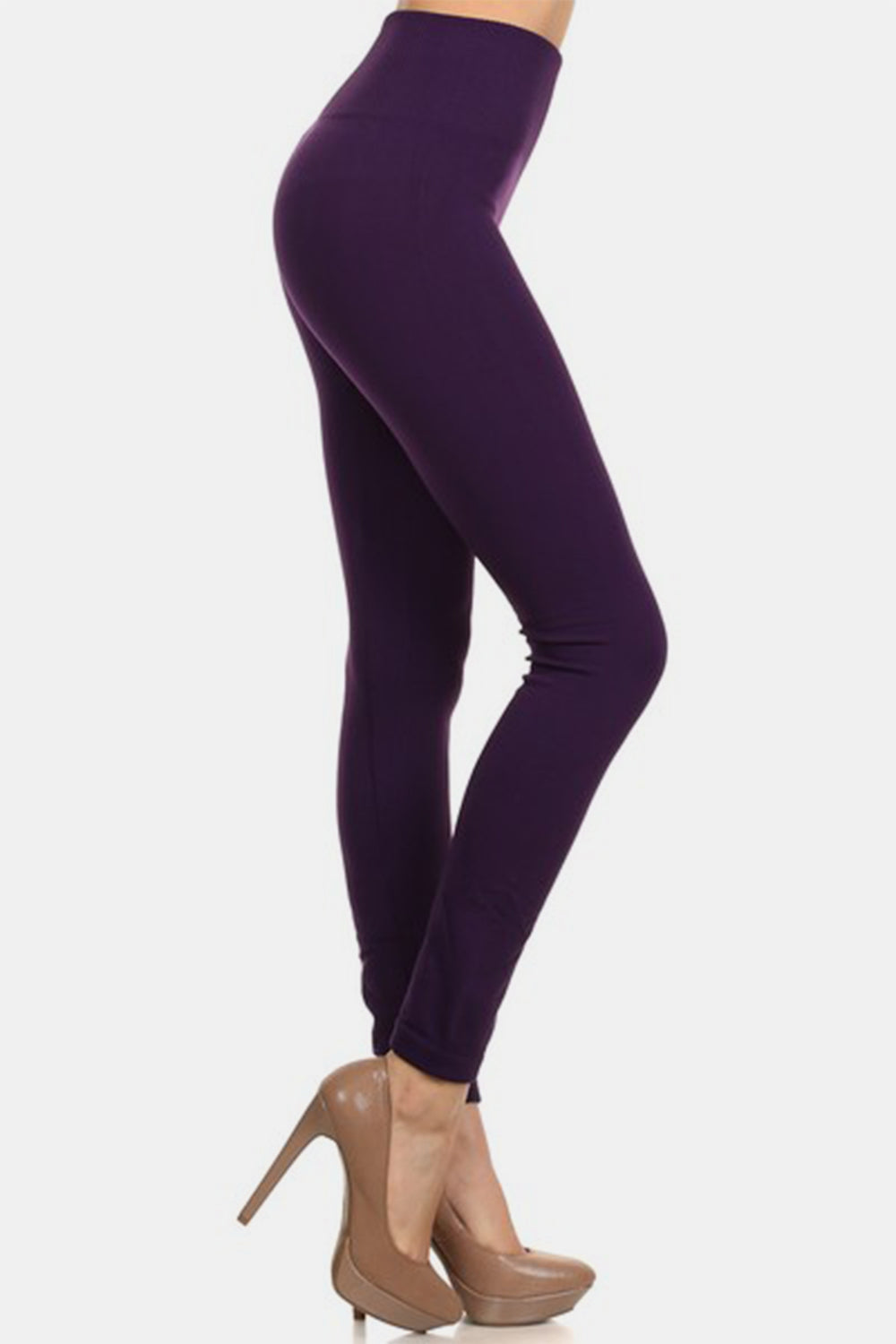 Seamless High Waist Fleece Leggings in Deep Purple