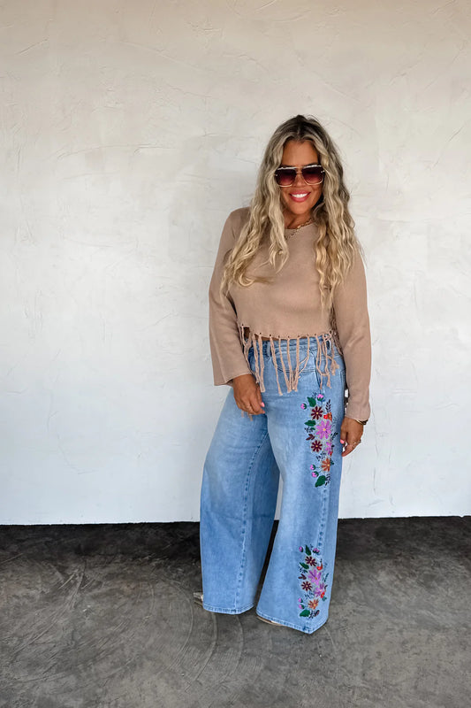 PREORDER: Eva Floral Embroidered Jeans // eta early May