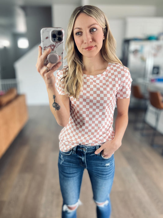 Pink Check Slim Fit Tee