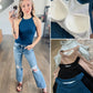 Skinny Rib Grecian Neck Built in Bra Tank