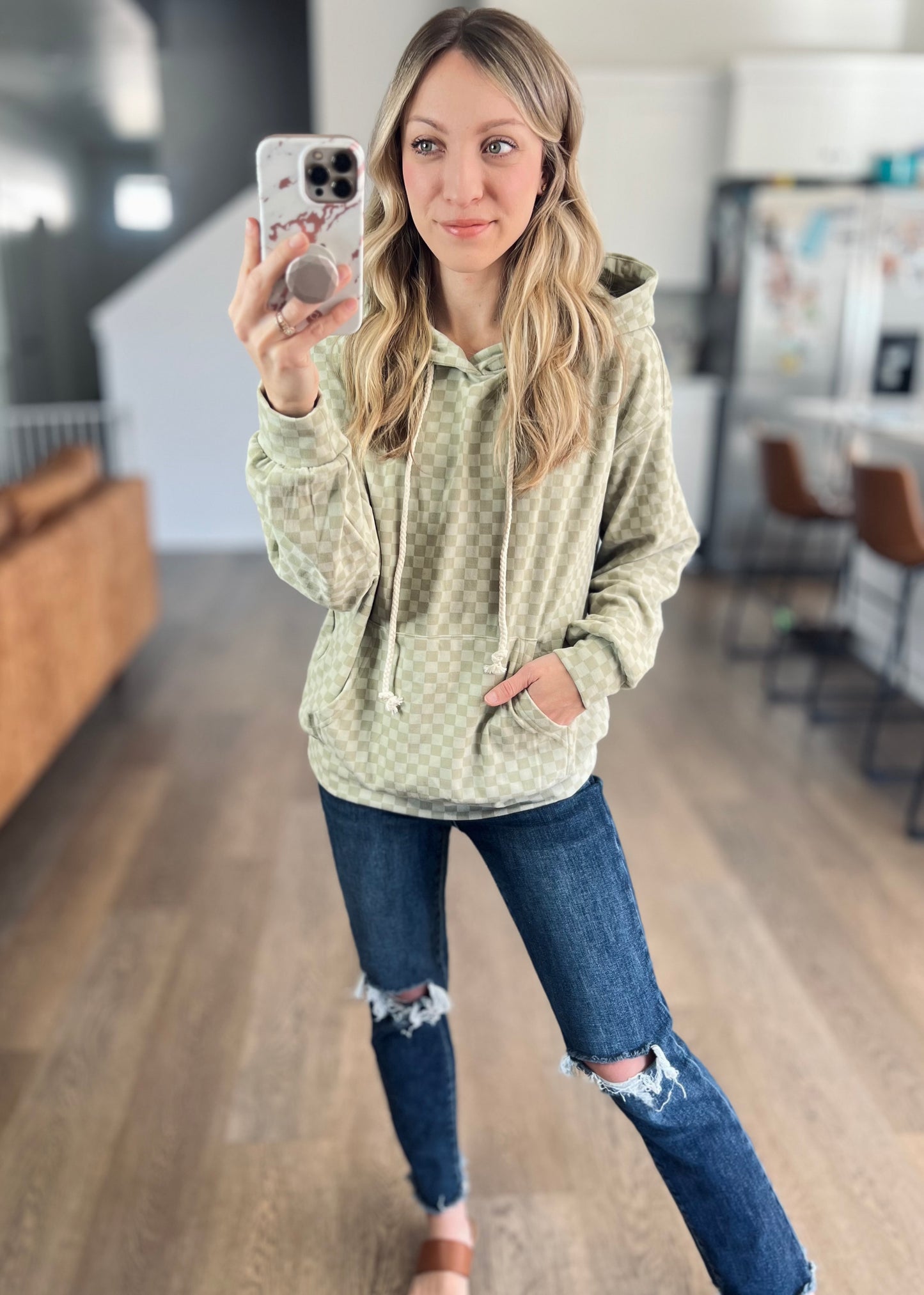 Luxe Checkered Hoodie in Sage