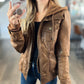 [camel] Hooded Vegan Leather Jacket