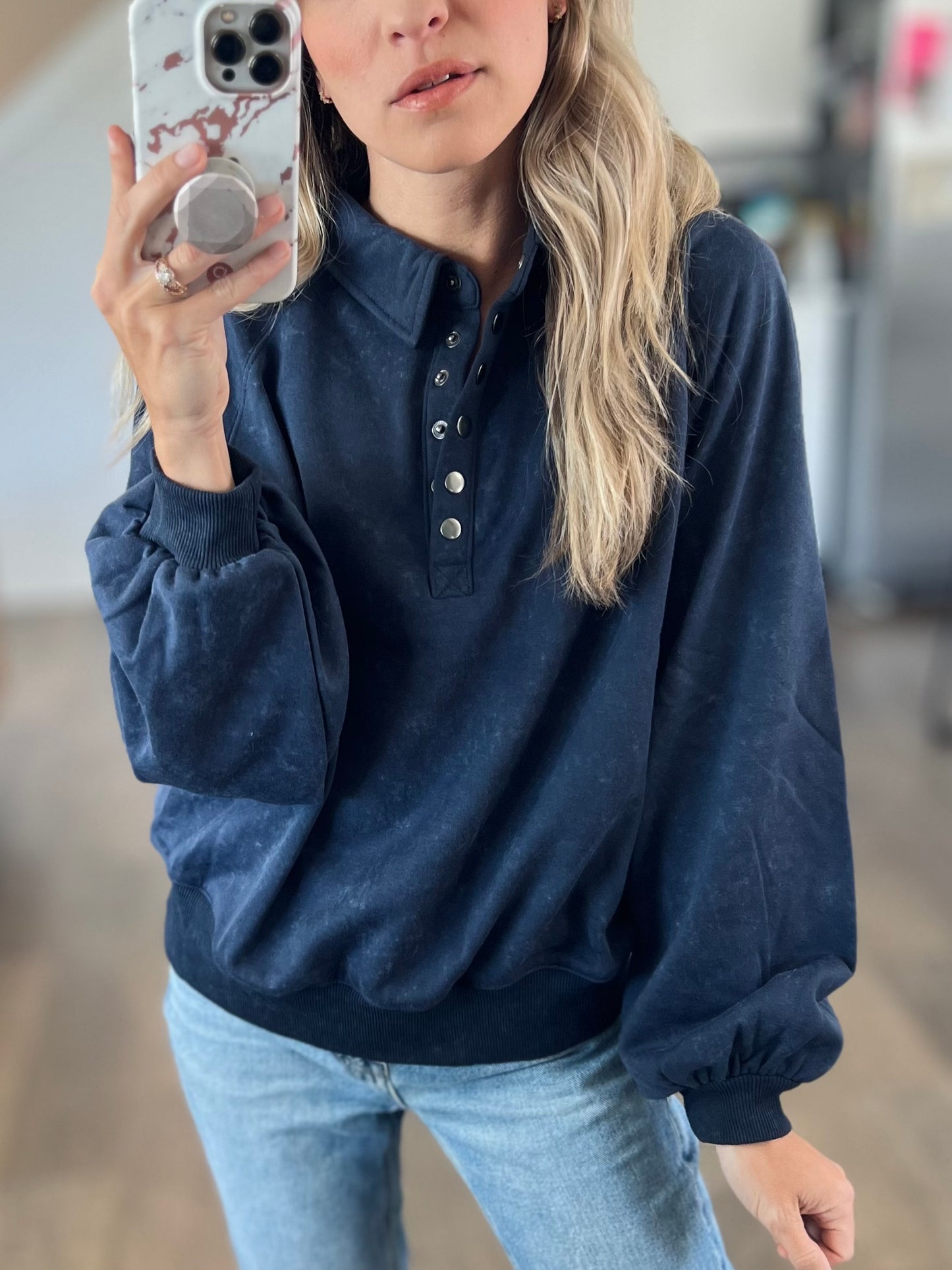 Acid Wash Pullover in Midnight Navy