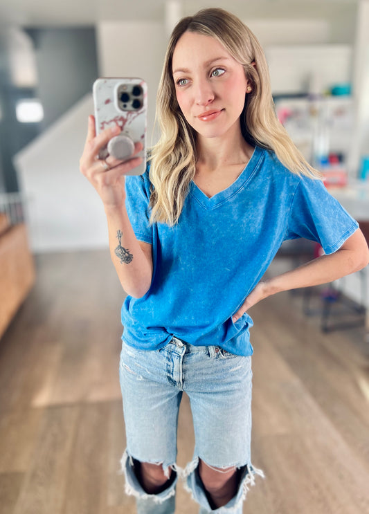 Ocean Blue Acid Wash Tee