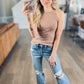 Skinny Rib Grecian Neck Built in Bra Tank