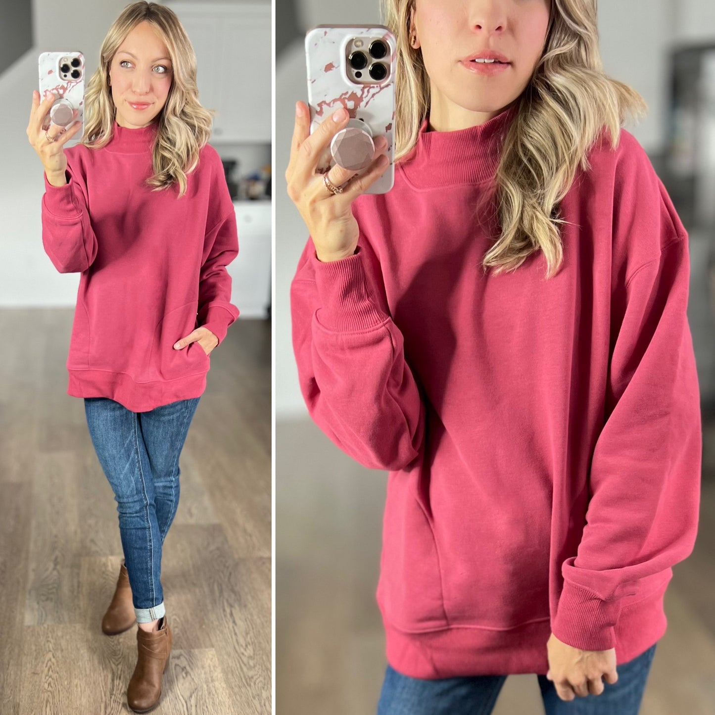 Mock Neck Pullover in Cranberry