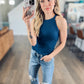 Skinny Rib Grecian Neck Built in Bra Tank