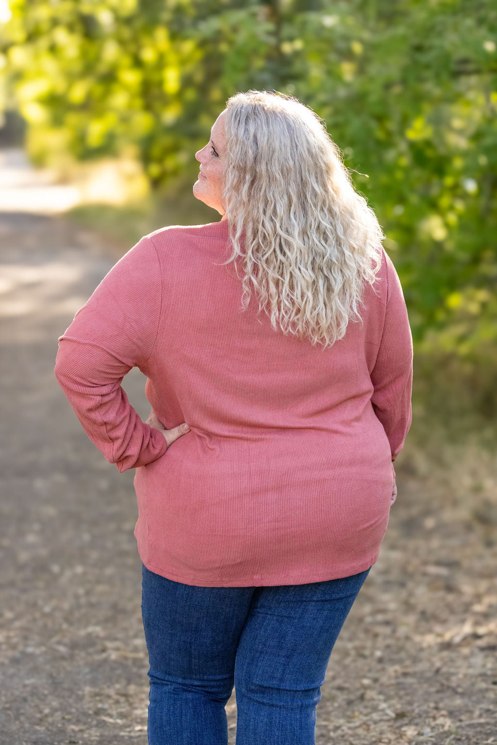 Brielle Henley Ribbed Long Sleeve - Terra Cotta