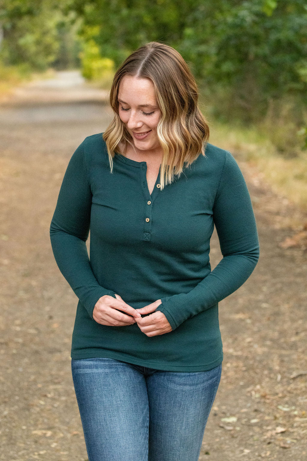 Harper Long Sleeve Henley - Evergreen