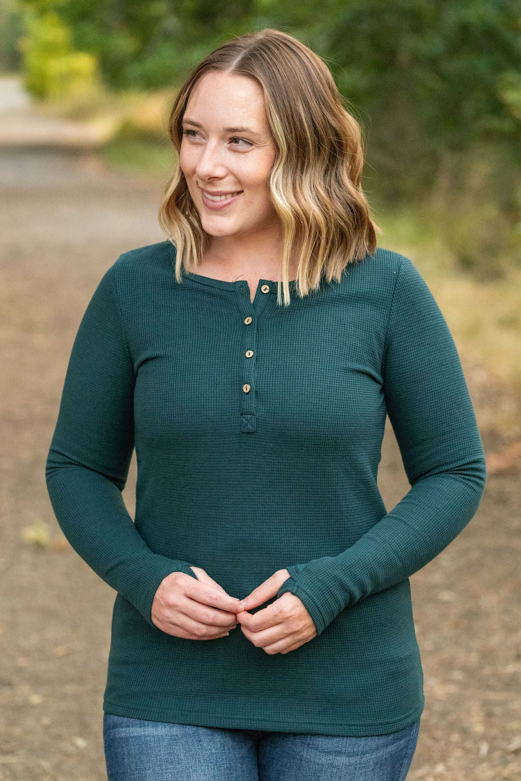 Harper Long Sleeve Henley - Evergreen